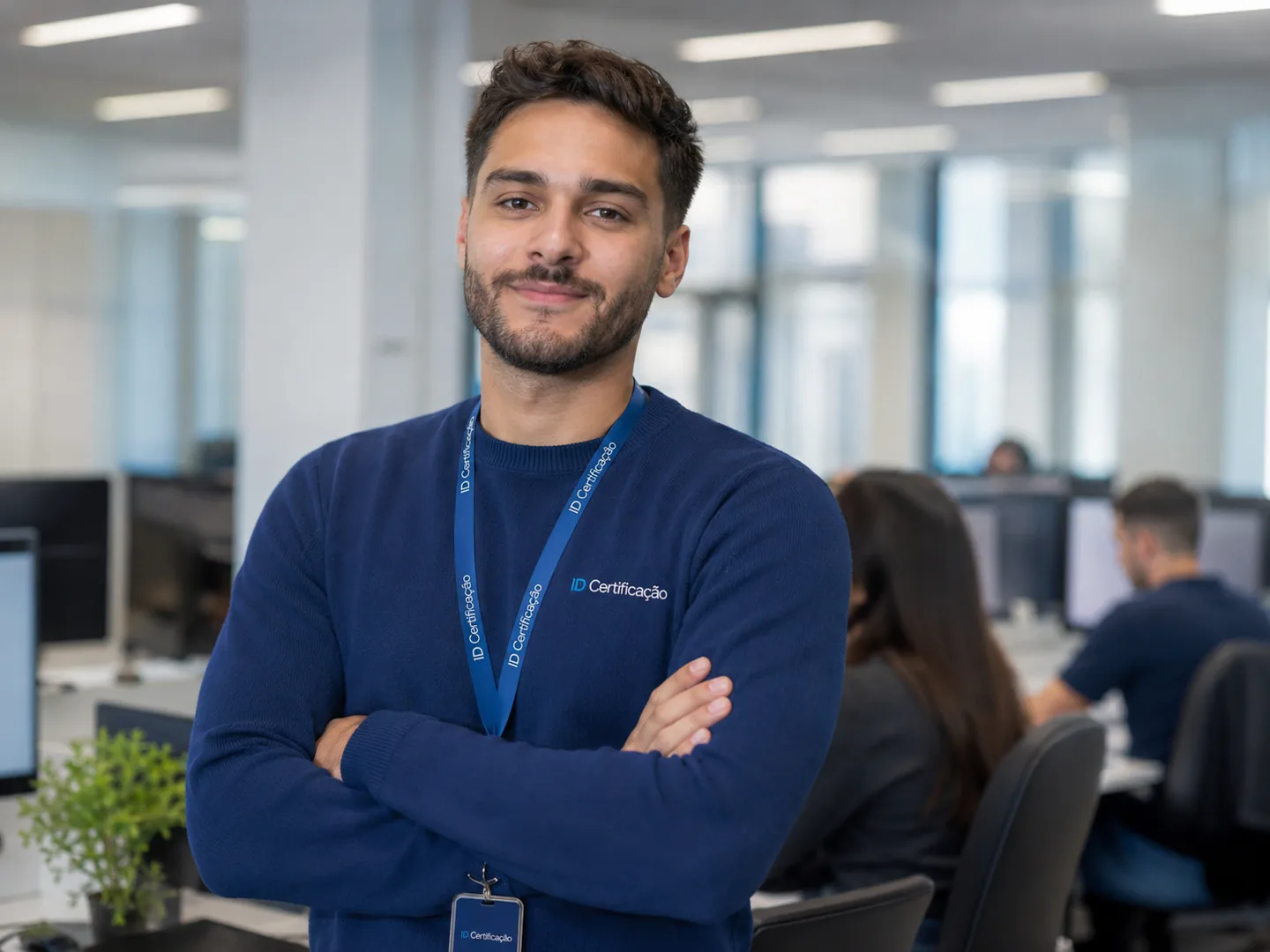 Especialista da ID Certificação em um escritório, pronto para orientar clientes